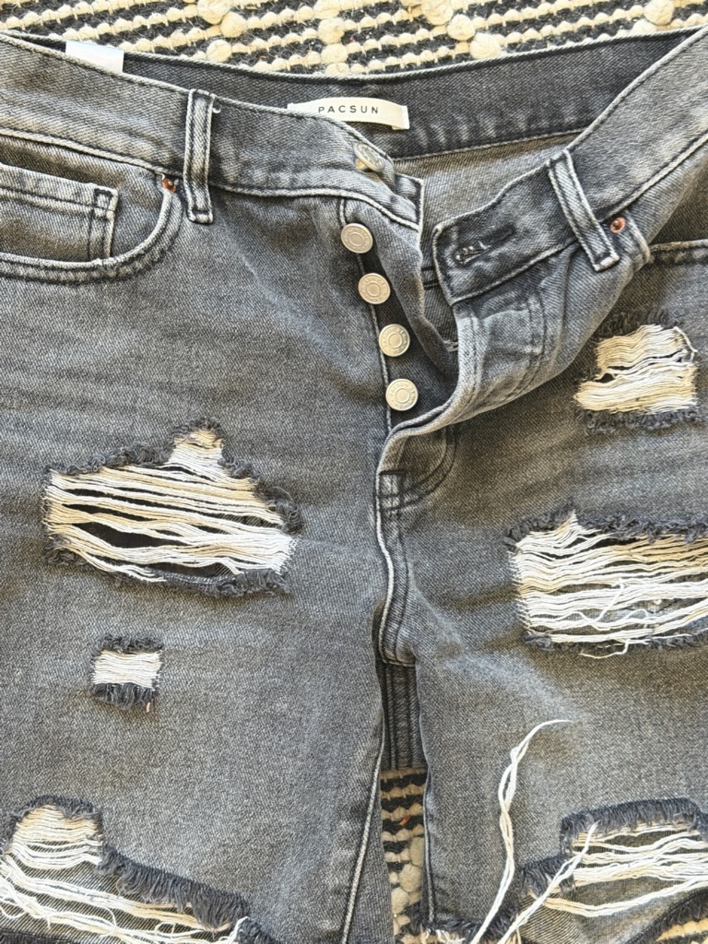 PacSun Gray Distressed Ripped Denim Shorts